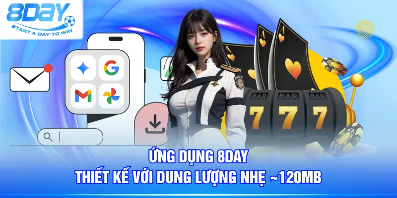 Ứng dụng 8DAY thiết kế với dung lượng nhẹ ~120MB
